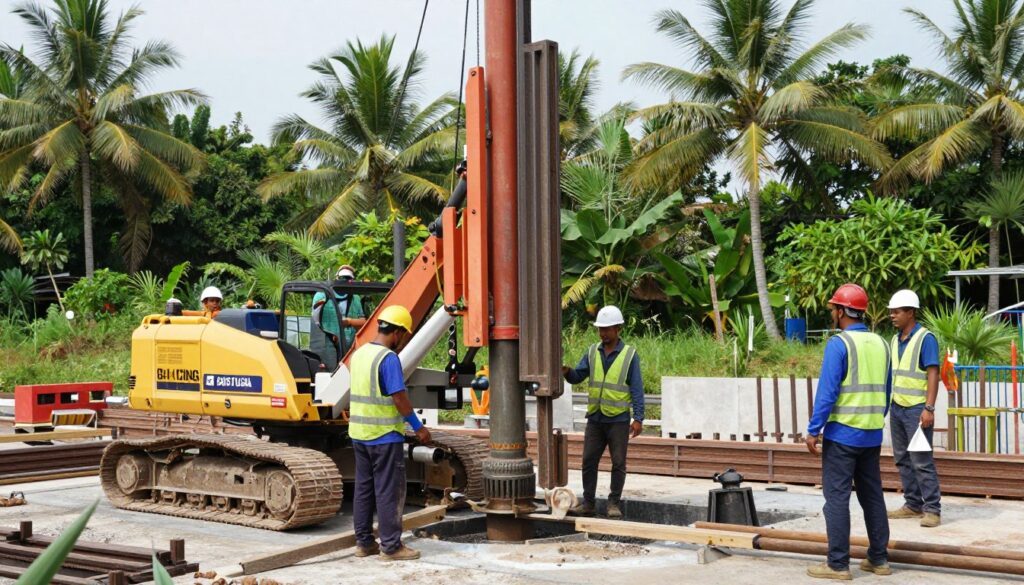 jasa bore pile jawa timur dengan mesin modern di lokasi konstruksi