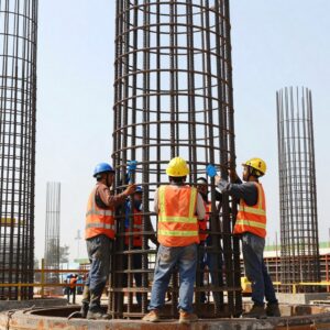 pemasangan tulangan besi pada bore pile