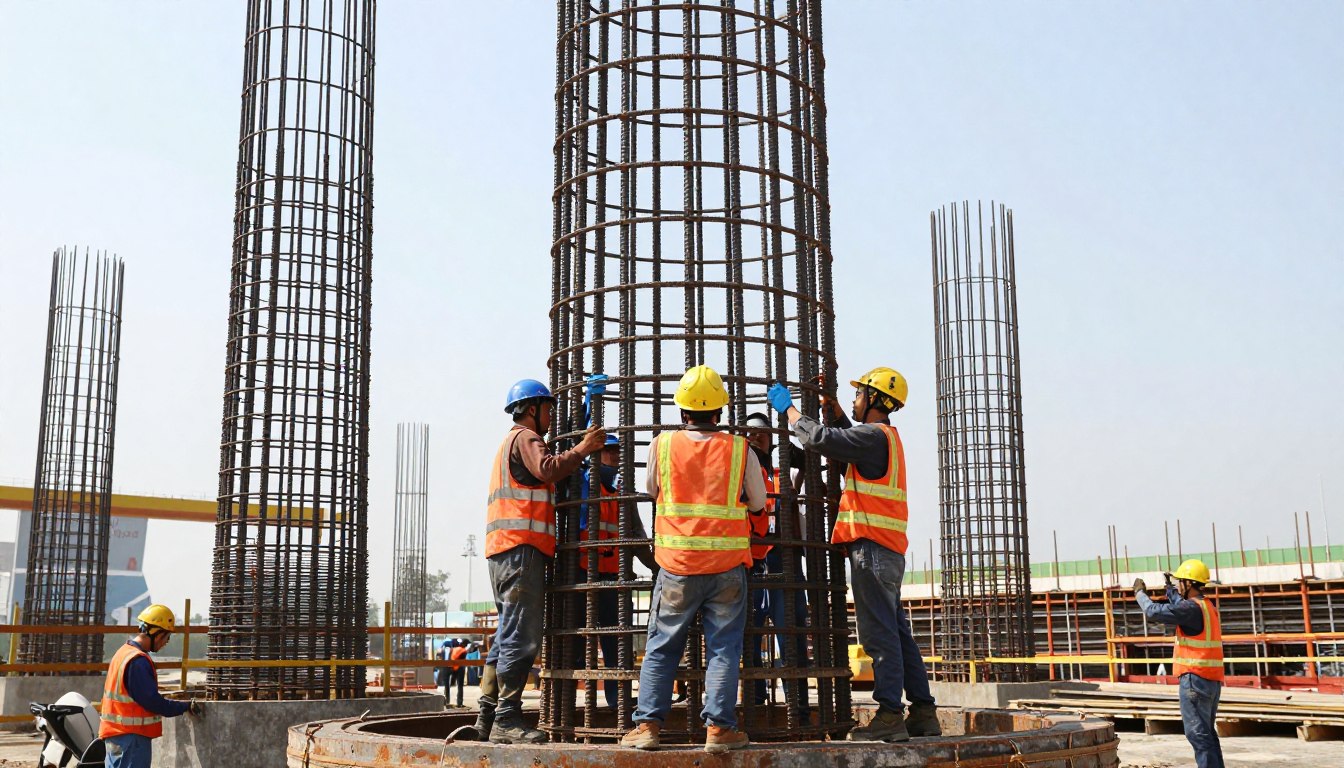 pemasangan tulangan besi pada bore pile