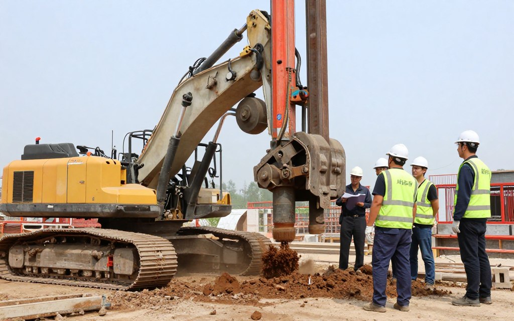 proses pengeboran bore pile dengan mesin modern